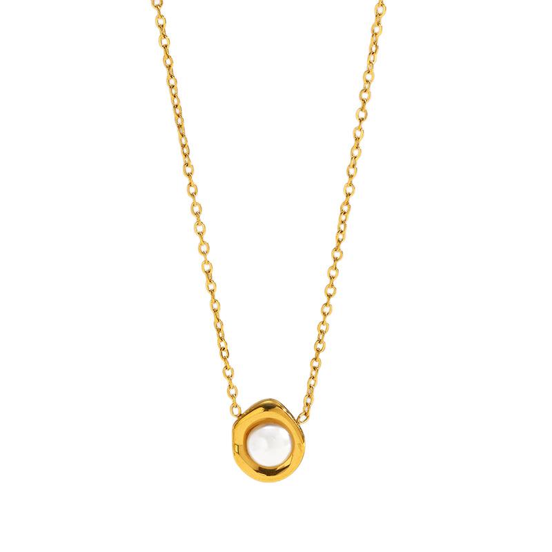 European and American light luxury pearl collarbone chain versatile high-end titanium steel necklace electroplated 18K gold stainless steel necklace