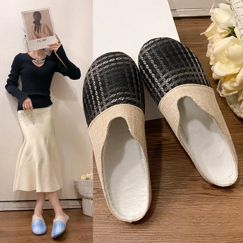 

Полутапочки для женщин, чтобы носить новые летние универсальные тканые дышащие сандалии Baotou Lazy на плоской подошве Tenis Feminino 35 чёрный