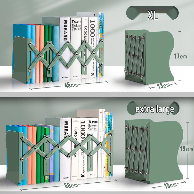 Retractable Bookend with Pen Holder - Foldable Desktop Bookshelf and Divider