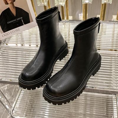 Mode Herfst Winter Rits Achter 2024 Hot Sale Nieuwe Dames Enkelboots Ronde Neus Effen Kleur Buitenschoenen Dames Botines De Mujer