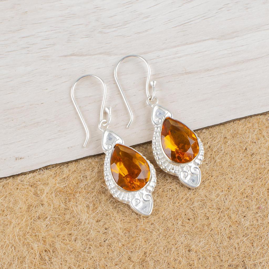 Citrin Örhängen, 925 Massivt Sterlingsilver Ädelstenssmycken, Handgjorda Örhängen, För Thanksgiving