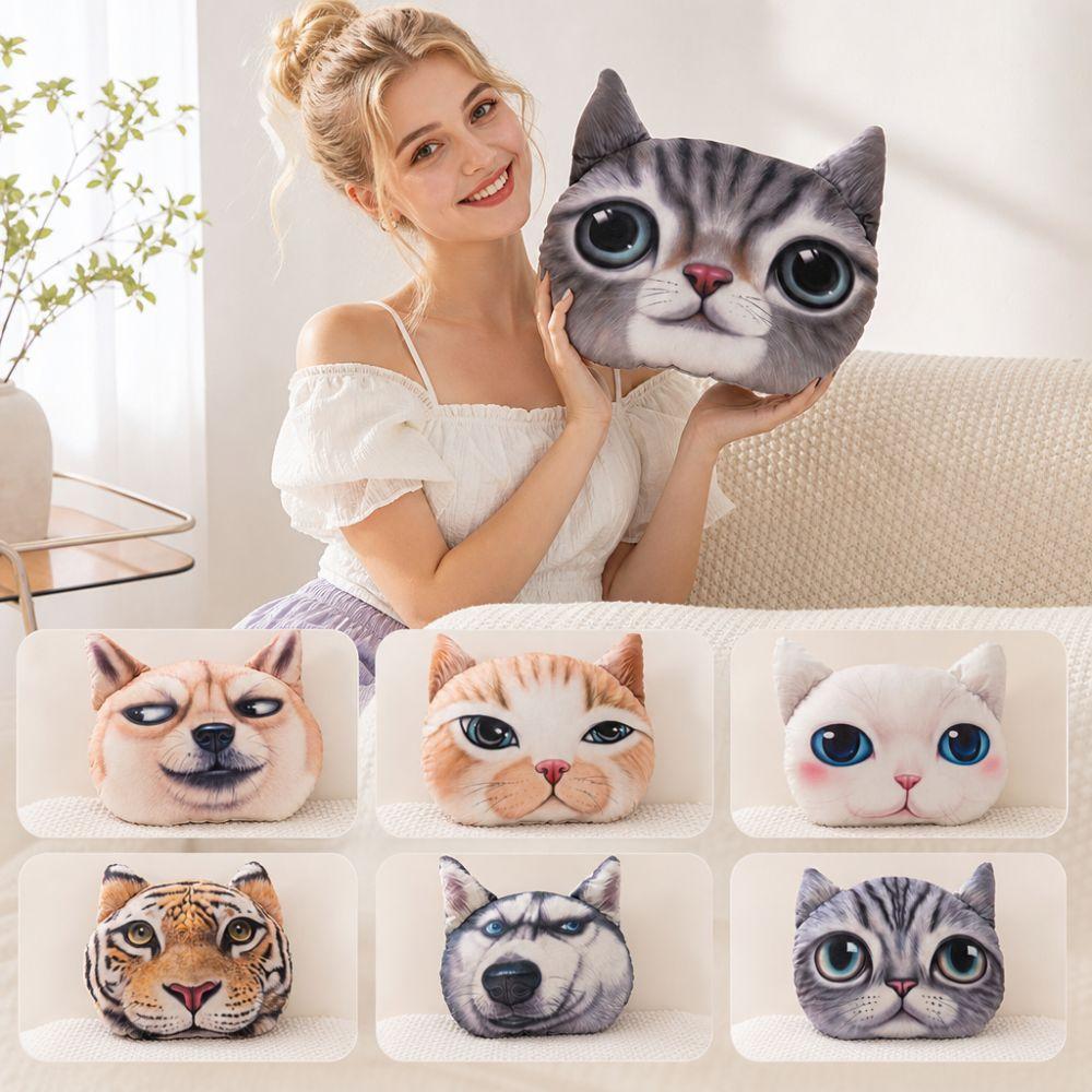 Realistic Cat Dog Head Pillow Cushion 3D 40CM Car Seat Cushion Multipurpose