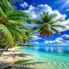 Sfondo Spiaggia 2D Oversize con Frange di Palma Acqua Turchese Cristallina Arazzo Murale Tropicale