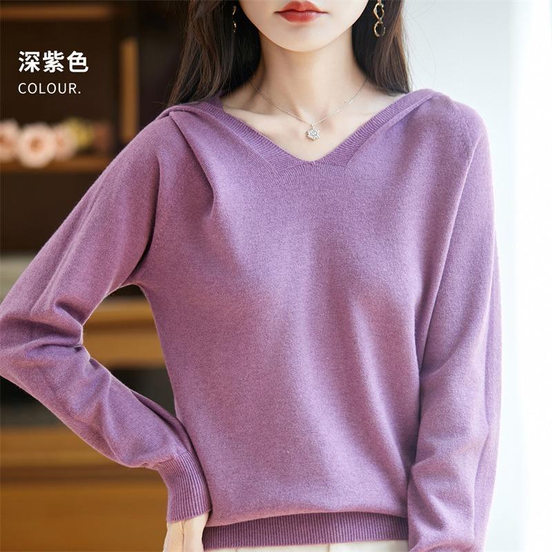 Women S Loose Hooded Long Sleeve Knit Sweater Color Block Commute Style
