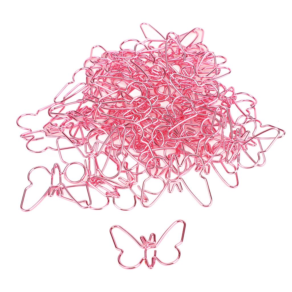 50Pcs Pink Butterflies Paperclip Cartoon Color Plating Innovative Cute Paperclips for Office Home