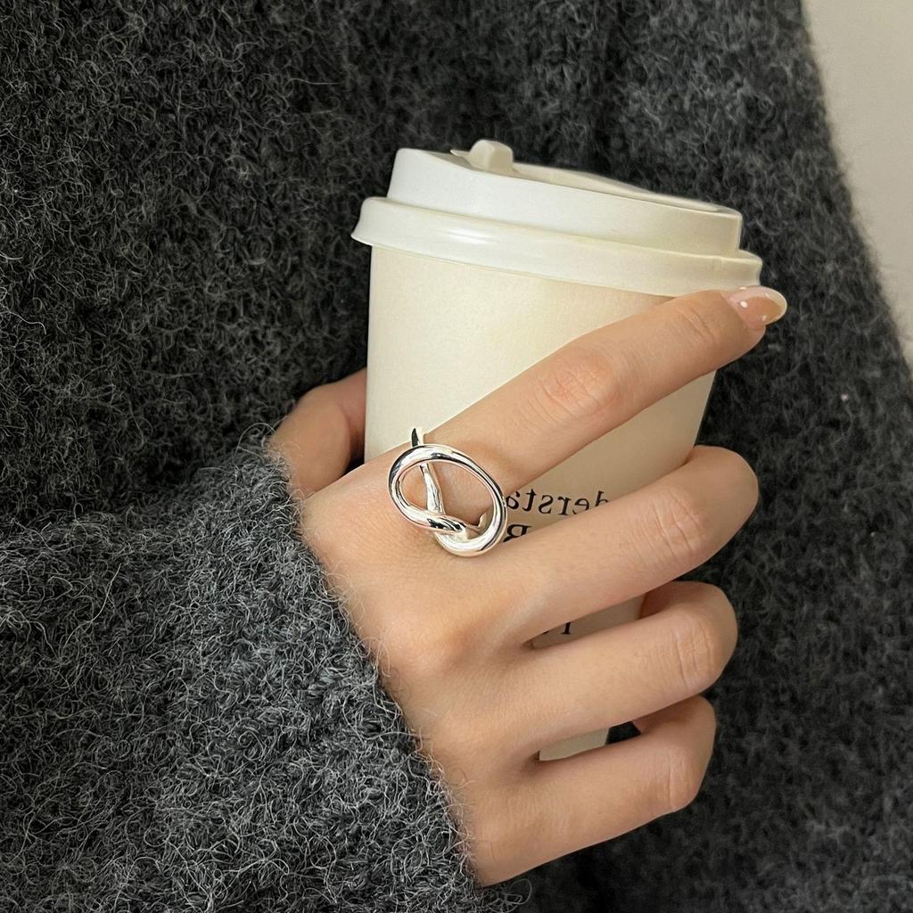 Koreanischer 925 Sterlingsilber Geometrischer Ring: Nicht verblassend, vielseitig, verstellbar, glänzendes Finish für Frauen.