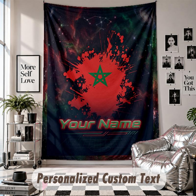 Custom Tapestry Wall Hanging, Morocco Football Personalized Name Text Home Wall Decor