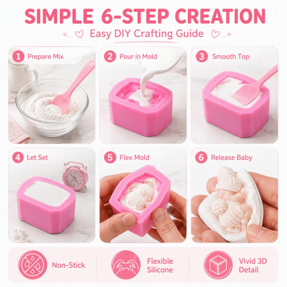 Non-Stick Baby Silicone Mold Flexible 3D Fondant Mold Durable Sleeping Baby Mold  Fondant Cake