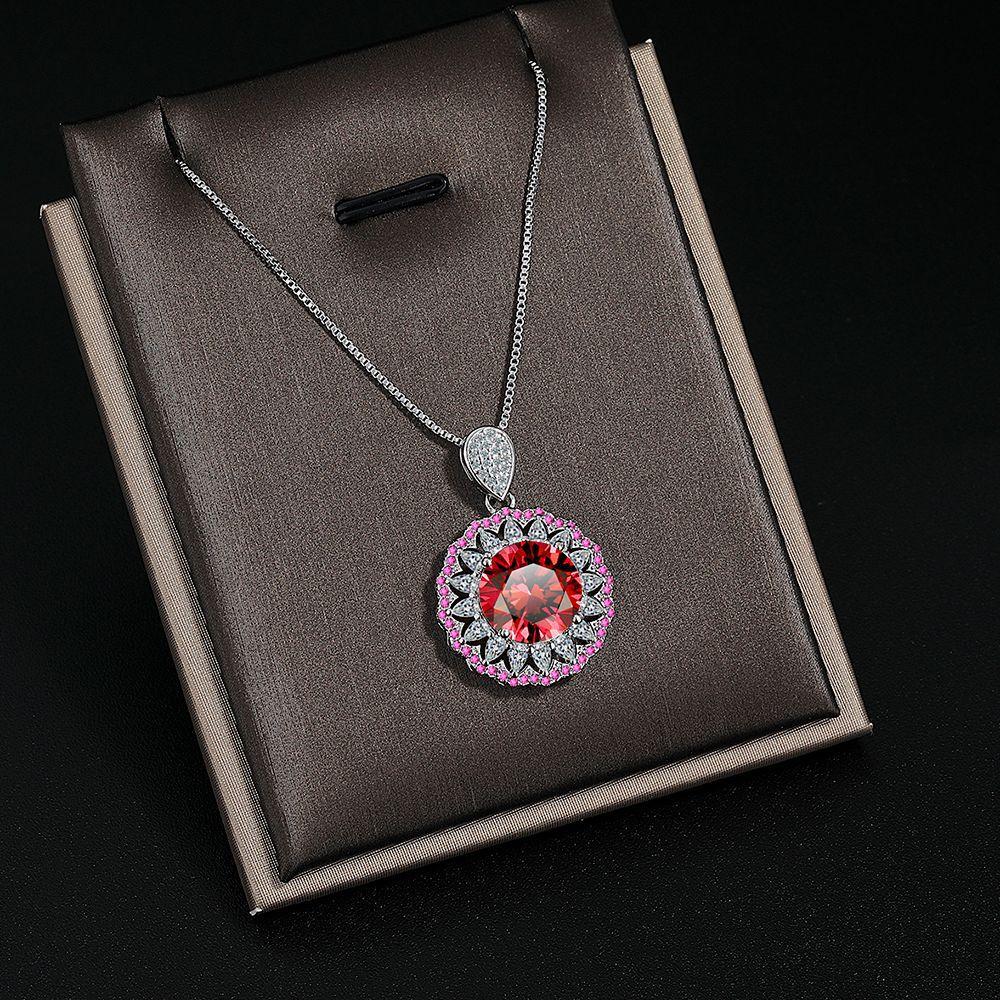 925 Sterling Silver Luxury Red Diamond Zircon Necklace Birthday Anniversary Wedding Party Gift