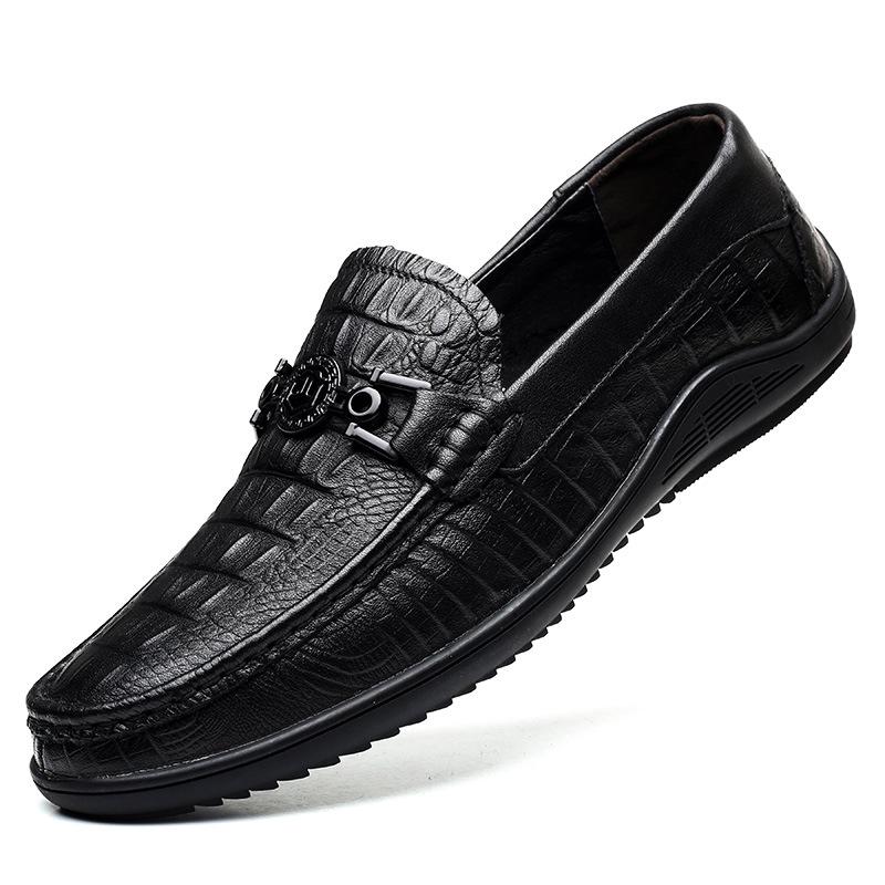 New Spring First-layer Cowhide Beanie Shoes Men's Genuine Leather Crocodile Pattern Casual Foot Leather Shoes Men's Large Size Men's Shoes 48