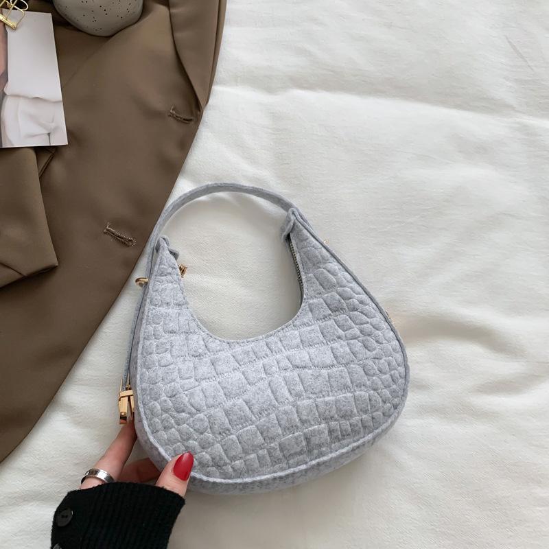 Fashion Luxury Design Felt Shoulder Hobo Bag Women Clutch Handbag Purse Female Solid Color Underarm Bag Premium