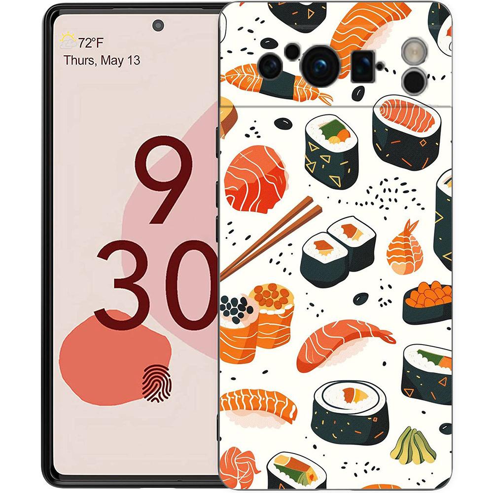 

Cute Cartoon Sushi Phone Case For Google Pixel 9 8 9A 8A 7 7A 6 Pro XL 6A 5G Black Soft Back Luxury TPU Cover For Pixel 9 Pro XL