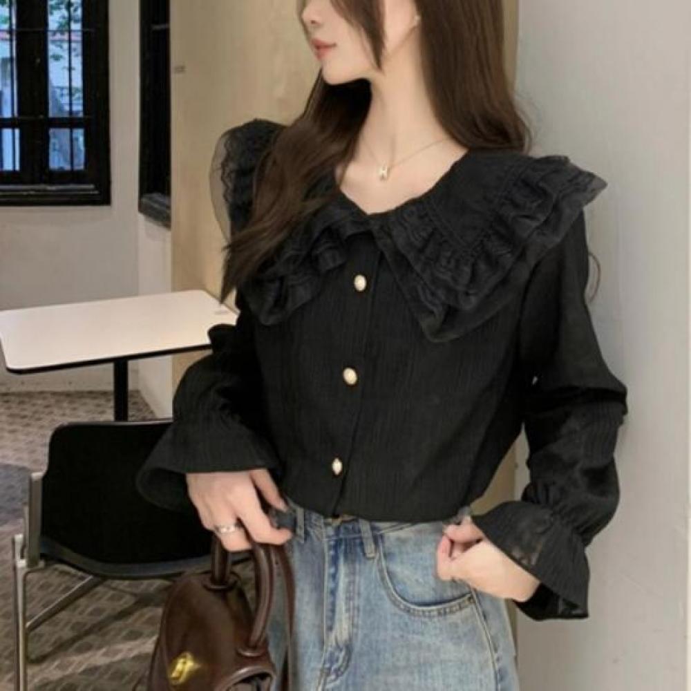 New ArrivalS Open Run Techeno Women S Lace Detail Button Detail Bead Pearl blouS