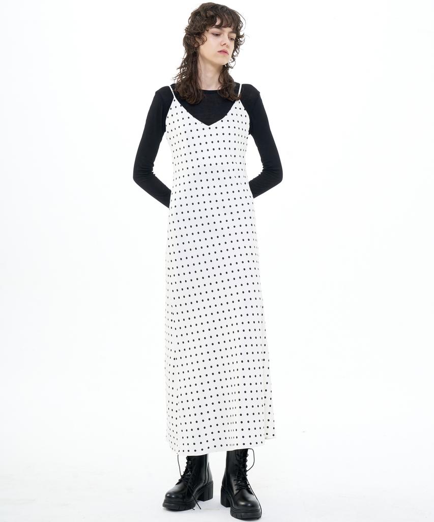 Bikwaieos Maxi Satin Slip Dress Dot_Ivory Black