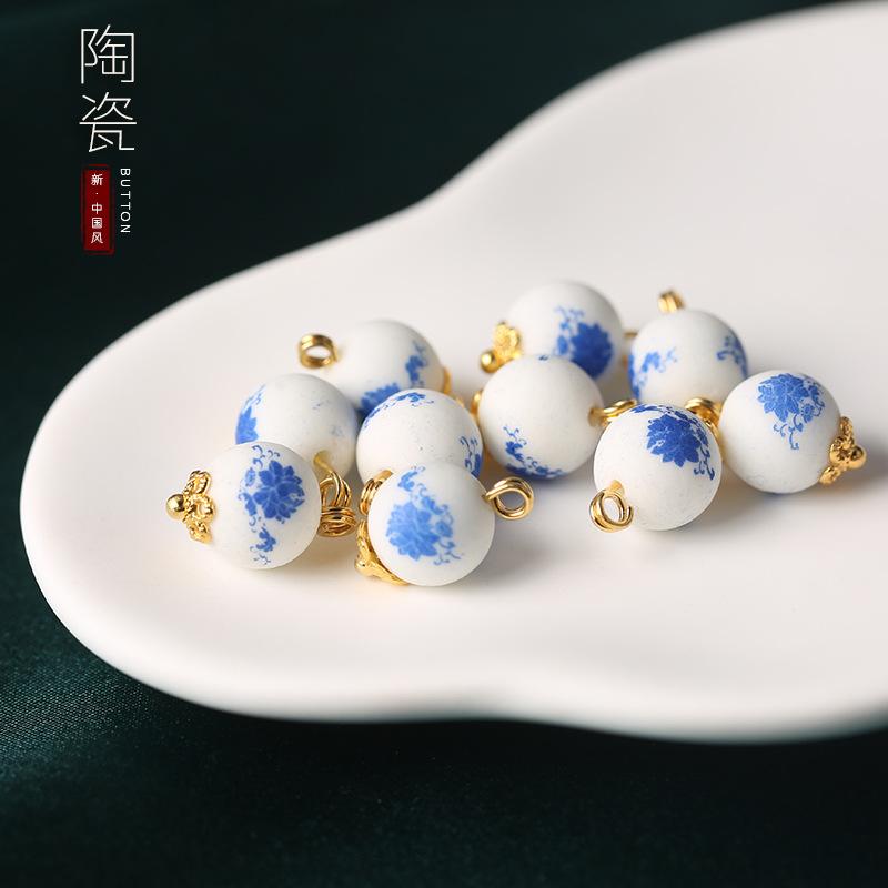 Ceramic Beads Buttons Blue And White Porcelain Decorative Buttons Chinese National Style Retro Cheongsam Buttons Hanfu Tang Suit Shirt Buttons