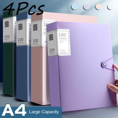 4Pcs A4 Thickened Folder 100 Pages Information Book Large Capacity Diy File Folder Multifunctional Document Organizer Desktop Storage Holiday Gift N