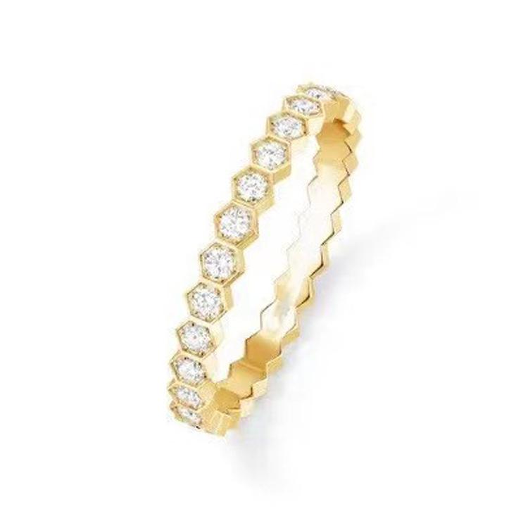Shangjia Starry Sky 18k Rose Gold Honeycomb Ring – Niche Design, High-End Feel