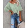 Summer Women V-Neck T-Shirt Waffle Casual Loose Short Sleeve Tee