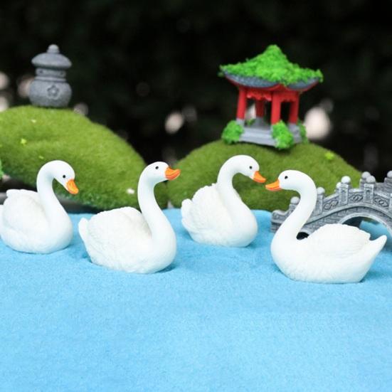 Miniature Swan Figurine Mini White Swan Resin Statue Realistic Animal Ornament Dollhouse Fairy Garden Micro Landscape Decoration