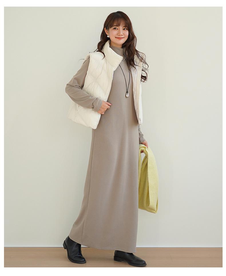 Autumn/Winter Brushed Half-High Collar Long Sleeve Slimming Dress