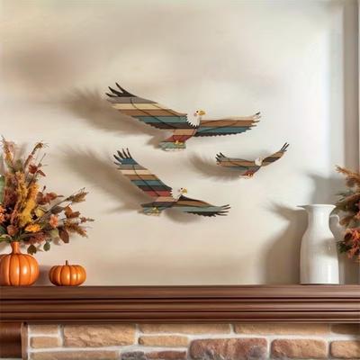 3 Stuks Houten Adelaar Wanddecoratie Adelaar Patroon Wandhangend Kunst Vintage Decor voor Strandhuis Slaapkamer Woonkamer Maritieme Wandornamenten
