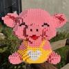 3D Model DIY Mini Diamond Blocks Bricks Building Animal World Pink Smile Pig Piggy Sit Pet Doll Toy for Children Gift