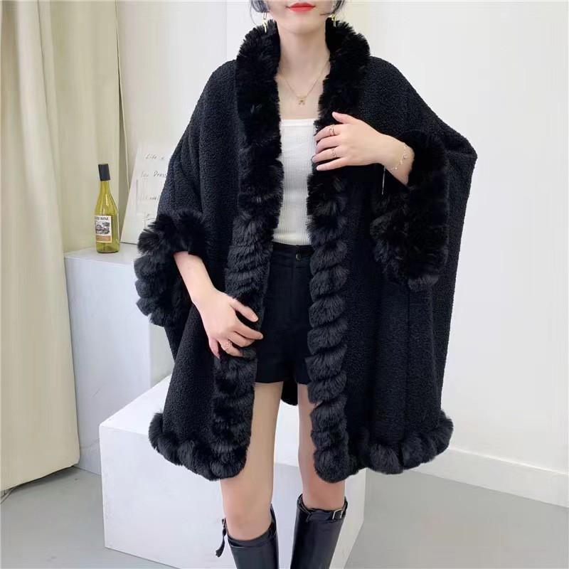 Womens Warm Knit Poncho Cape Coat