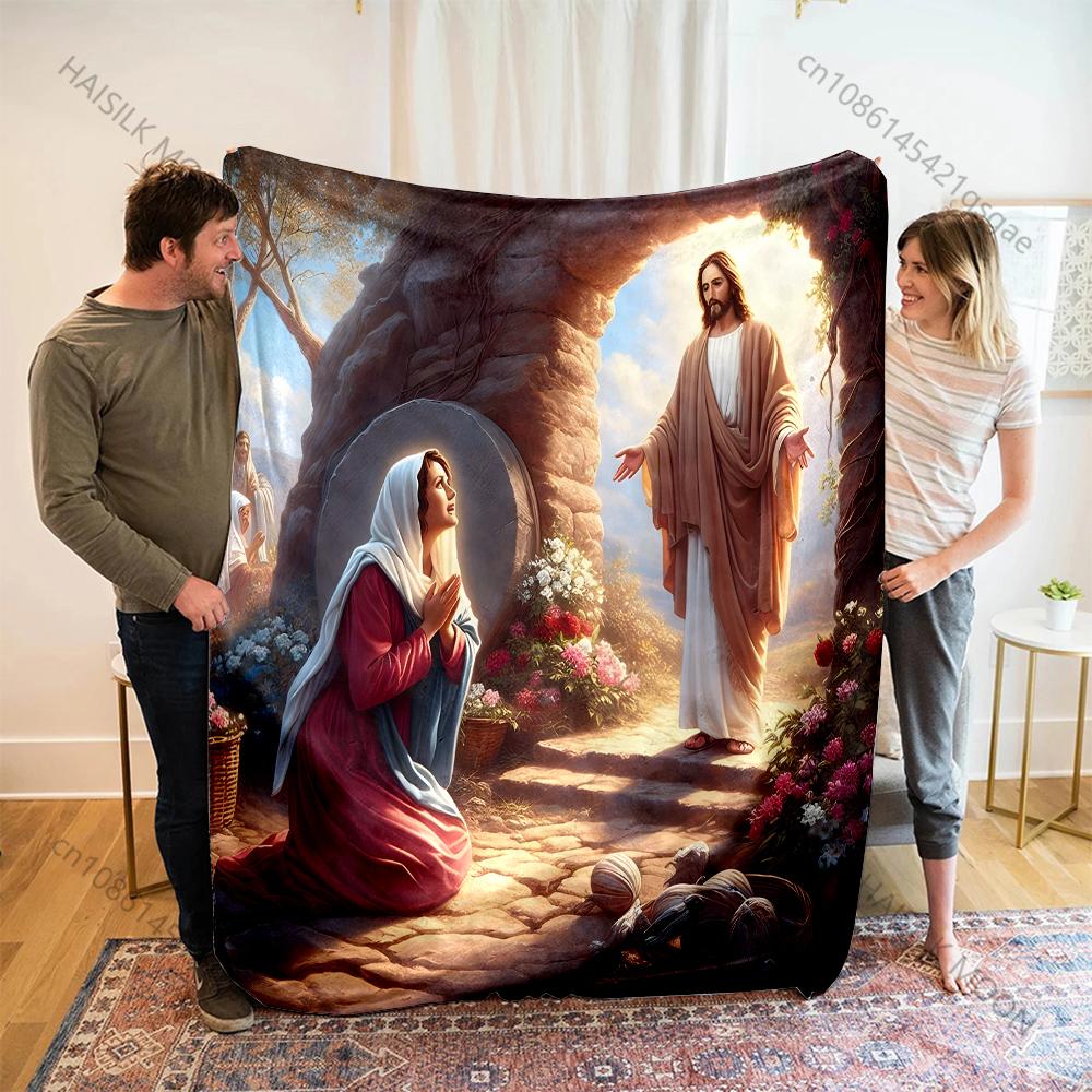 1PC Resurrection scene with praying figure Print Blanket Warm Soft Fluffy Kids Adult Sofa Bed Throw Blanket Travel Camping RV