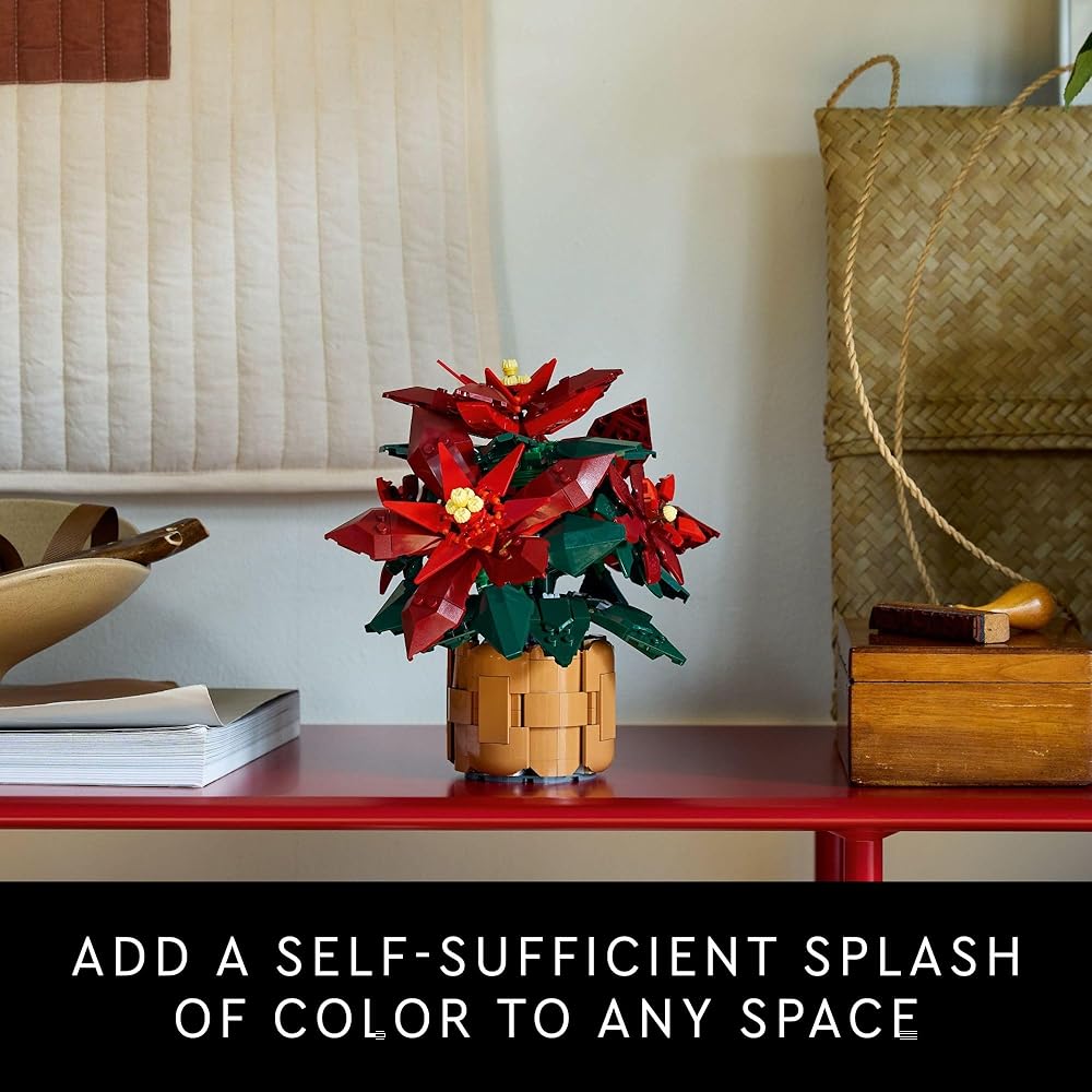 LEGO Icons Poinsettia Building Set Decorative Flower Centerpiece Holiday Decoration for Adults 10370