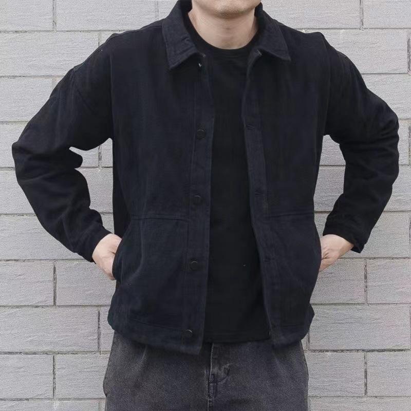 Chaqueta Corta Chaqueta para Hombre Primavera y Otoño High Street Retro Negro Casual Top Chaqueta con Solapa para Niños