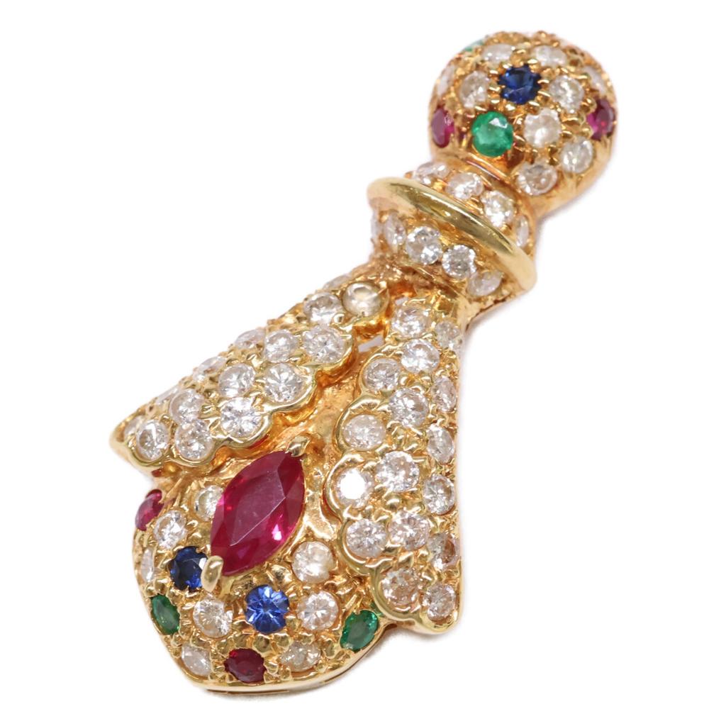 K18 1,55 ct diament, 0,48 ct rubin, 0,17 ct szmaragd, 0,15 ct szafir Zawieszka top Żółte ZłotoUżywany