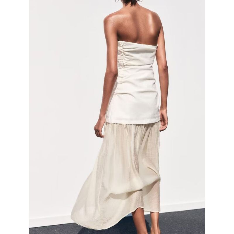 Za2025 Summer New Product Women's Clothes off-Neck off-the-Shoulder Stitching Tube Top Midi Skirt Dress 3152373 712