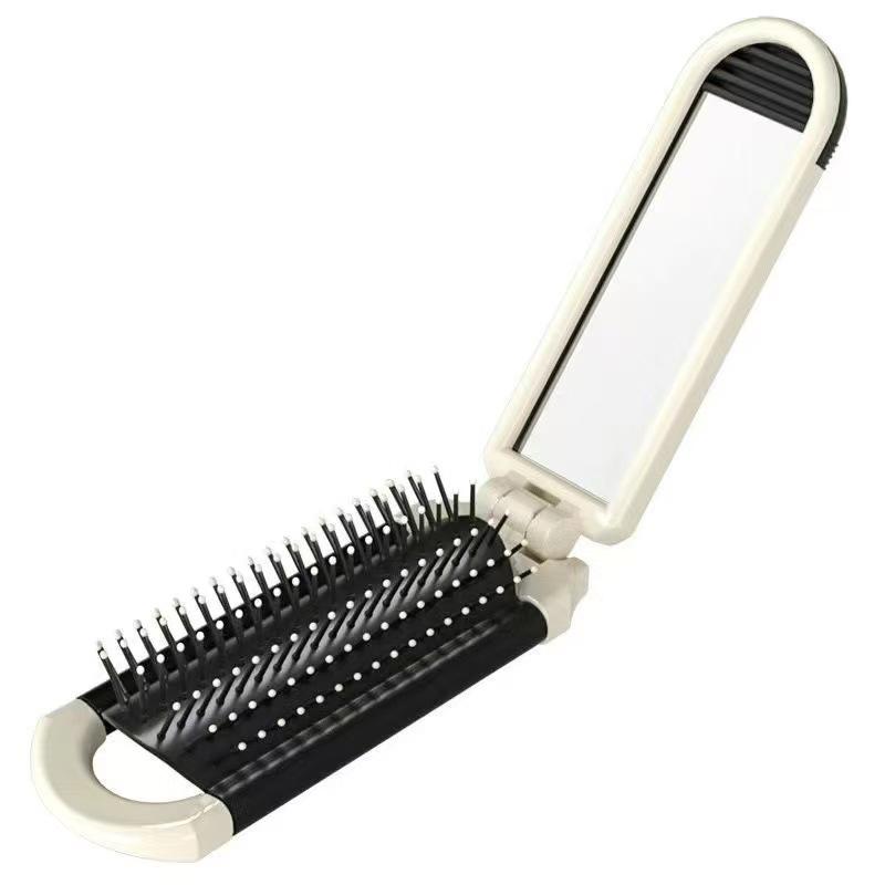Portable Multi-color Folding Cushion Comb & Mirror for Travel Hair Styling and Makeup Touch-ups