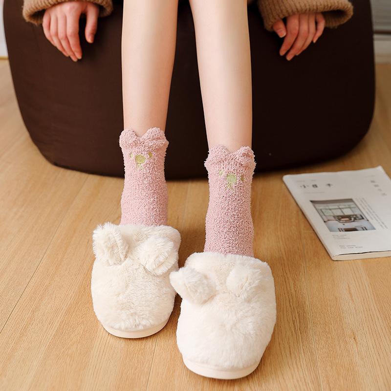 Winter half-length velour mid-calf women's socks coral velour socks casual colour-blocked thickened warm floor socks adult terry socks