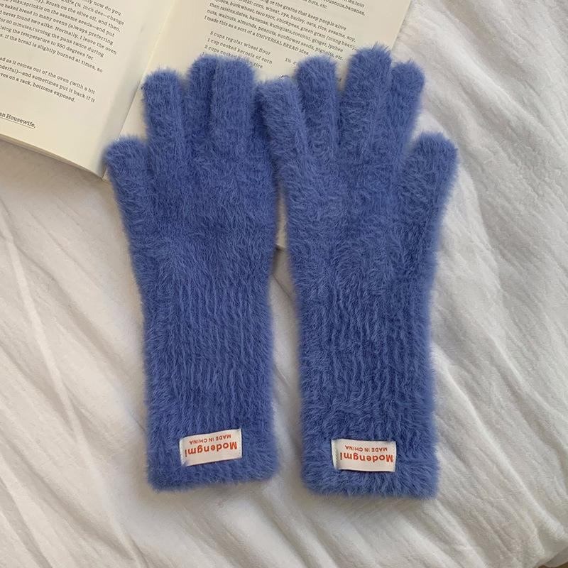 

Женские зимние трикотажные перчатки для велоспорта без пальцев с сенсорным экраном 2024 года — корейский стиль Korean style long open синий