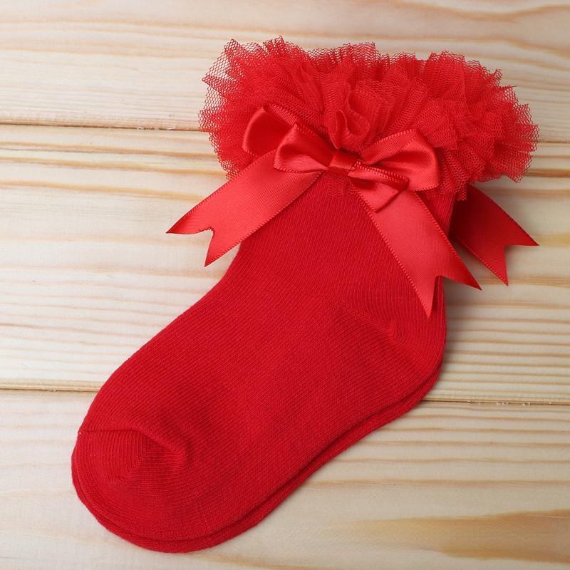 

1 пара кружевных носков с цветочным узором для малышей, хлопковые носки до щиколотки с бантом M46 красный