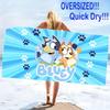 Bluey Cartoon Print Beach Towel, Large Soft Quick Dry Towel for Beach Camping Swimming