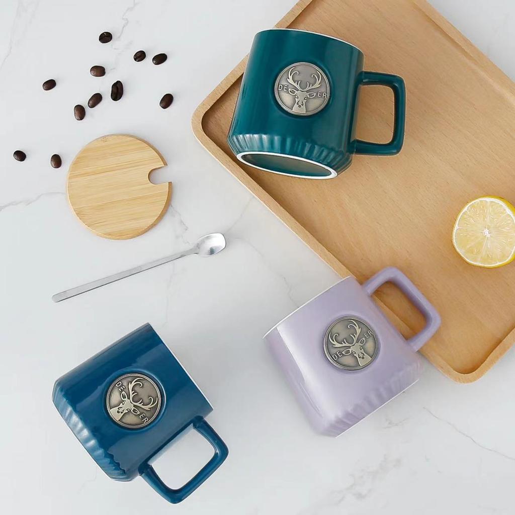Kreative nordische Hirschtasse Einfache bronzefarbene Keramiktasse Große Kaffeetasse für Büro- und Heimgebrauch Trinktasse
