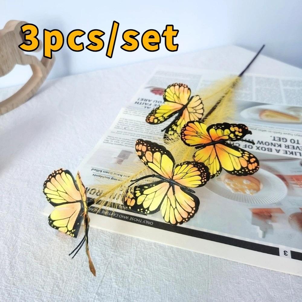 

3pcs/set Multi-Color Artificial Butterfly Reed Lifelike Vivid Colors Pampas Decorative Flowers Long Branch Simulation Butterfly жёлтый