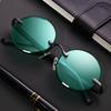 Retro Frameless Men Sunglasses Green Crystal Stone UV400 Leopard Print Outdoor Driving Eyewear Gafas De Sol