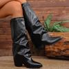 Fashion Fashion Fold Over Knee High Boots for Women Slip On Chunky High Heel Shark Boots Woman Wide Leg PU Leather Long Botas Mujer 2025
