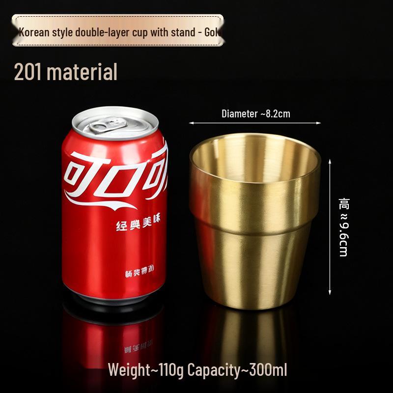 Korean Industrial Style 304 Stainless Steel Double-Walled Gold Beer Mug and Tea Cup