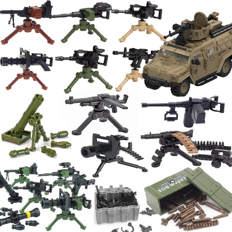 Army WWII Soldier Figure Armaments Brick Playset Gatling M2 Heavy Machine Aviation Gun NSV Bullet Chain Mortar ZB53 Toys Playsetss T12