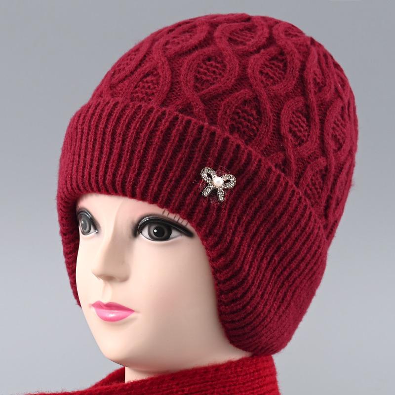 Autumn and winter old lady warm wool hat winter hat children's outdoor cold-proof fleece ear protector knitted hat