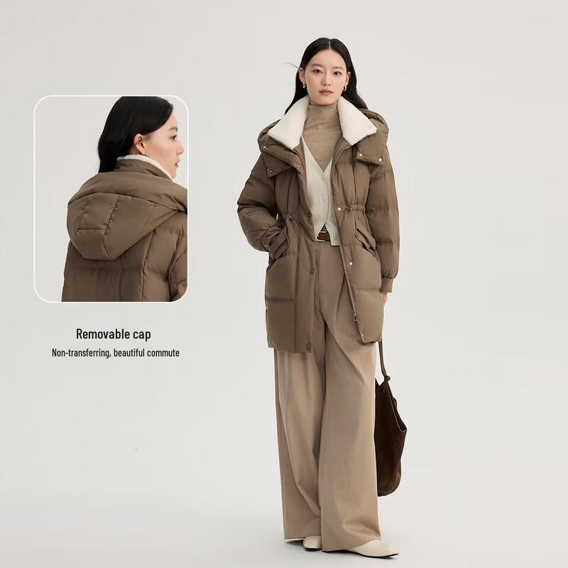 Ailaiyi Women's Mid-Length Down Coat with Faux Shearling Collar