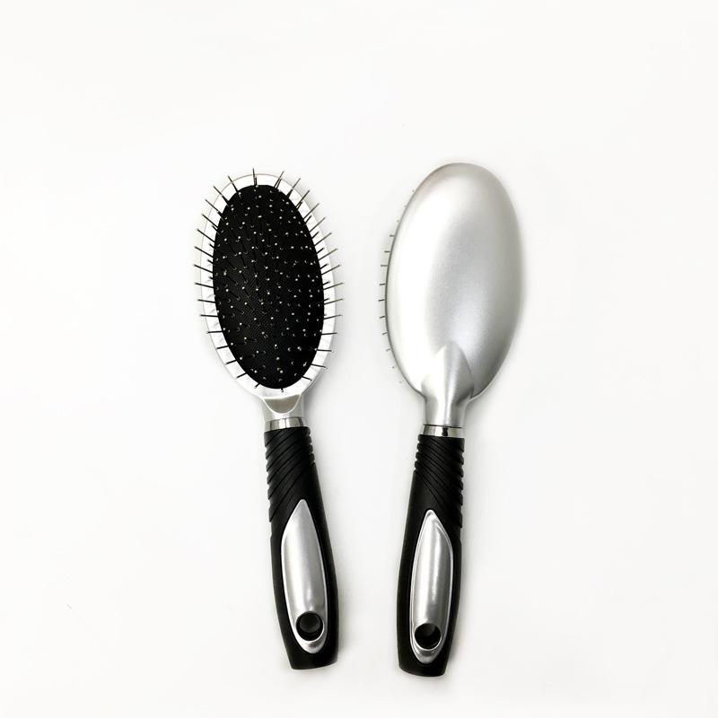 Cushion Hair Brush with Steel Teeth & Plastic Handle for Nourishing Massage and Updo Styling