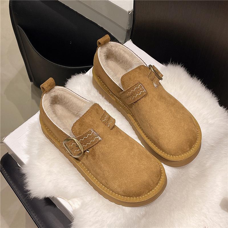 

Thick-soled women s non-slip soft-soled comfortable snow boots 2025 new winter velvet low-top one-pedal thermal cotton shoes 40 верблюд