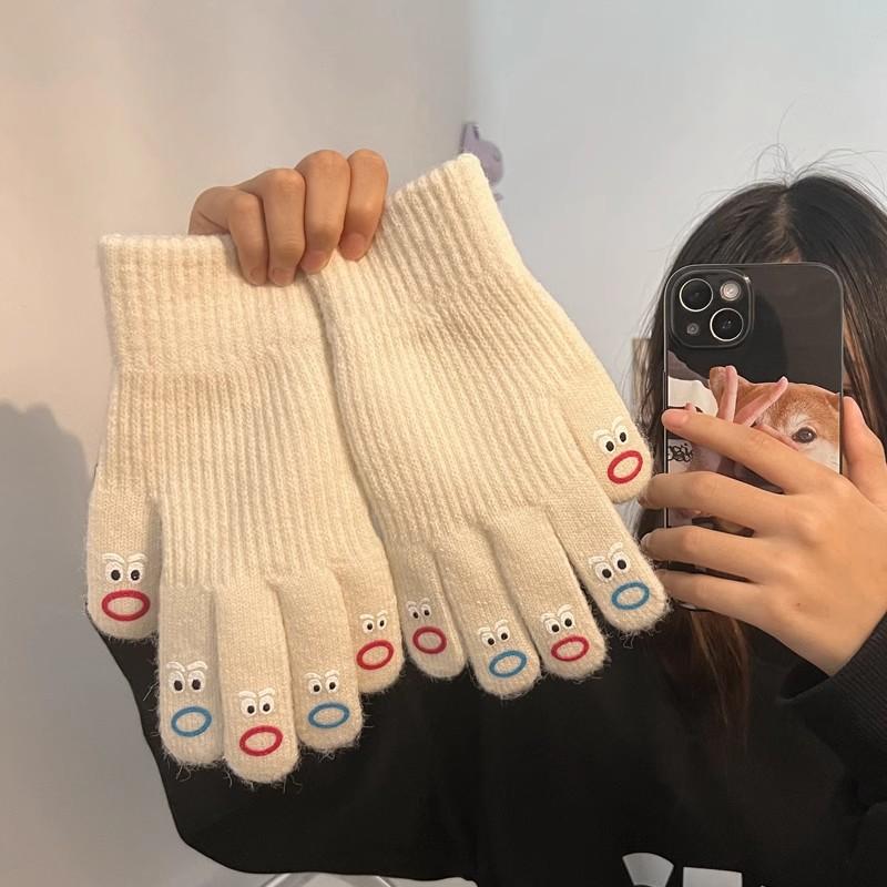 Funny big mouth weird gloves cute wool knitted thickened warm gloves female