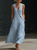2026 Spring/Summer European & American Lazy Style V-neck Button-down Sleeveless Cotton Linen Dress