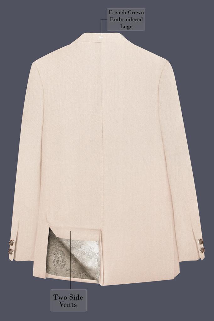 Spanish Cream Solid Wool Blend Cross Placket Bandhgala Blazer